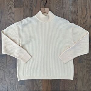 Vintage Brooks Brothers 1818 100% Merino Wool Mock Neck Ribbed Sweater Cream L